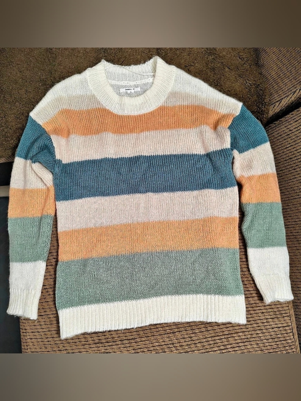 O'Neill Striped Crewneck Sweater in Green & Orange